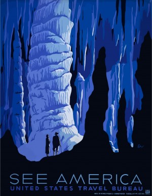 See America vintage travel poster for United States Travel Bureau